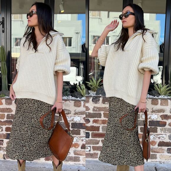 I Love Mr. Mittens Sweaters - I Love Mr. Mittens Mr. Venson Fish High Neck Wool Zip Pullover Cream